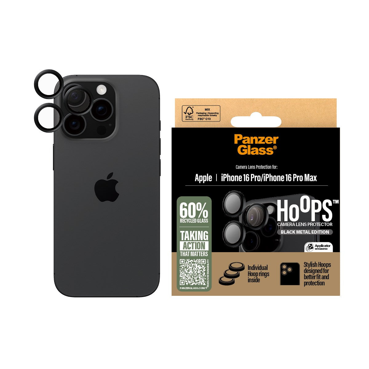 PanzerGlass® Hoops® Kameralinsebeskytter Sort iPhone 16 Pro | 16 Pro Max